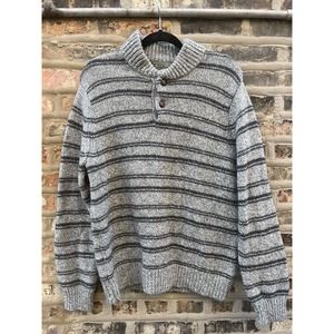 LL Bean Lambswool‎ Sweater Pullover Henley Chunky Knit, Size Medium